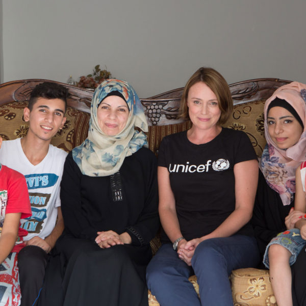 Unicef UK Ambassador Keeley Hawes meets children at the Za'atari refugee camp in Jordan.